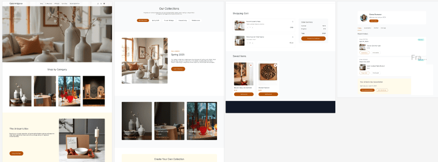 E-commerce interface for Casa Artigiana highlighting artisanal Italian products and brand storytelling